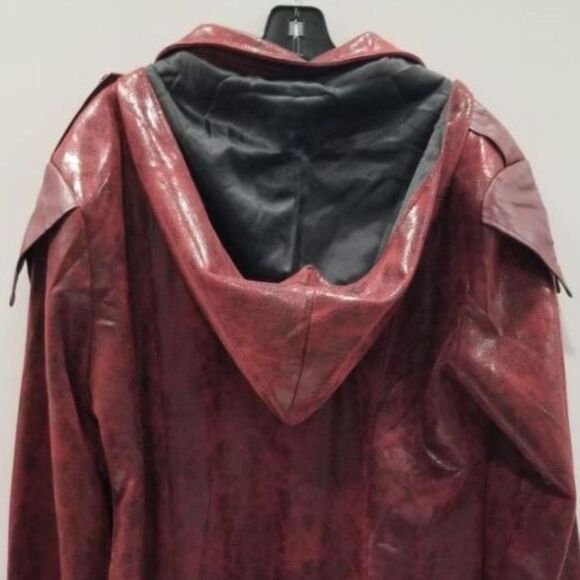 Crubelon Red Medieval Faux Leather Hooded Jacket Coat Men’s XL Goth - Picture 5 of 5